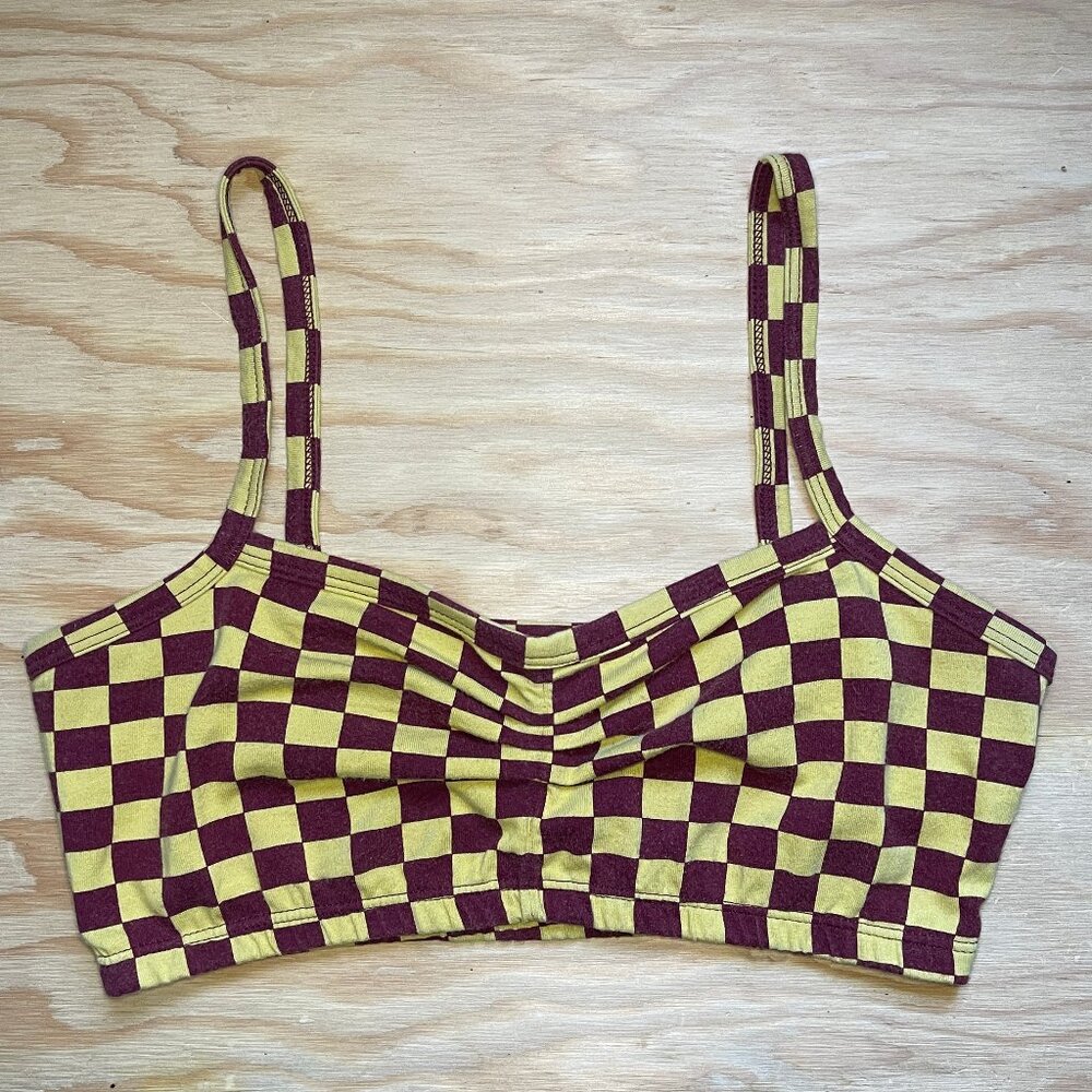 🏁 ARQ ZELDA BANDEAU Bra PIERROT Checkered Bralette SIZE M Very Good RARE